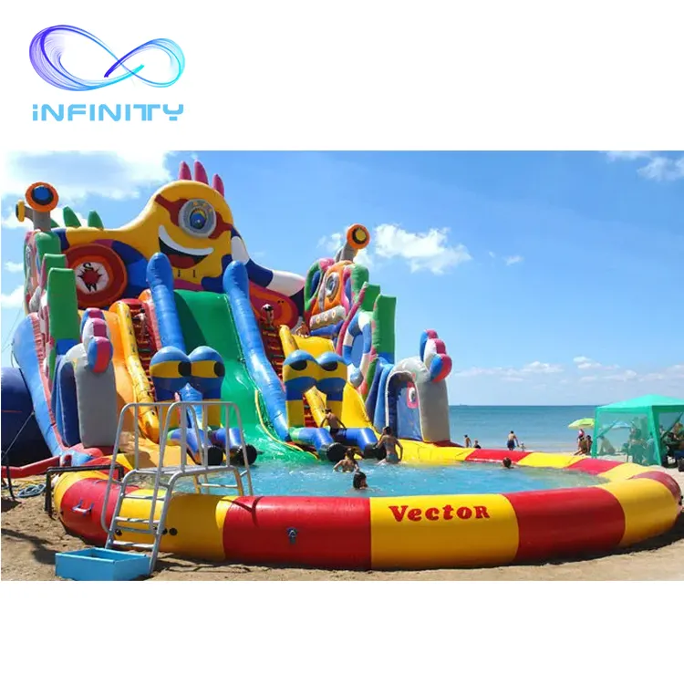 Hot sale amusement park giant cartoon theme 0.9 mm pvc inflatable water toys portable water park
