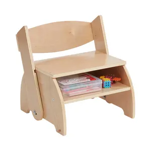 Banquinhos de madeira com gaveta de armazenamento para crianças, cadeira de assento