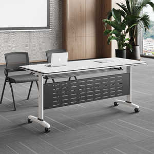 Folding Conference <strong>Table</strong>, Movable Splicing <strong>Long</strong> <strong>Table</strong> with Wheels, <strong>Foldable</strong> Training Desk and Chair Combination - Product Image 4