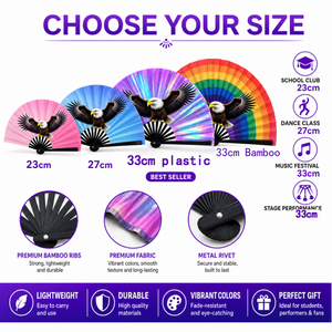 Vente en gros de grands éventails à manivelle en bambou peints de 33 cm, éventails à main en PVC pour la décoration de fêtes, les souvenirs d'entreprise et les cadeaux - Product Image 3
