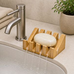 Jabonera de Bambú Natural CF con Revestimiento Impermeable, Autodrenante, Elevada, Antideslizante, para Baño y Cocina, con Soporte para Jabón en Barra - Product Image 1