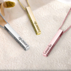 Gold Engraved <b>Custom</b> <b>Name</b> Vertical 3D Bar <b>Necklace</b> | Personalized Stainless Steel Pendant | Engravable with Fiber Machine - Product Image 6