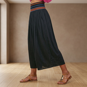 Women's Black Cotton Breathable Casual Low Elastic Waist Flat Front Free Size Straight Bohemian Loose Ankle-Length Summer <b>Pants</b> - Product Image 2