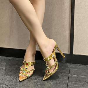 Nouvelles mules à talons hauts sexy et polyvalentes en strass pour soirée, collection 2024, style industriel lourd - Product Image 4