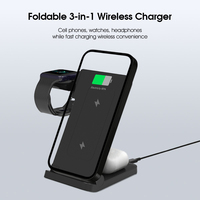 MIUSB Cargador Inalámbrico de Viaje Plegable 3 en 1, Estación de Carga Rápida de 15W, Soporte Universal para Cargador Inalámbrico