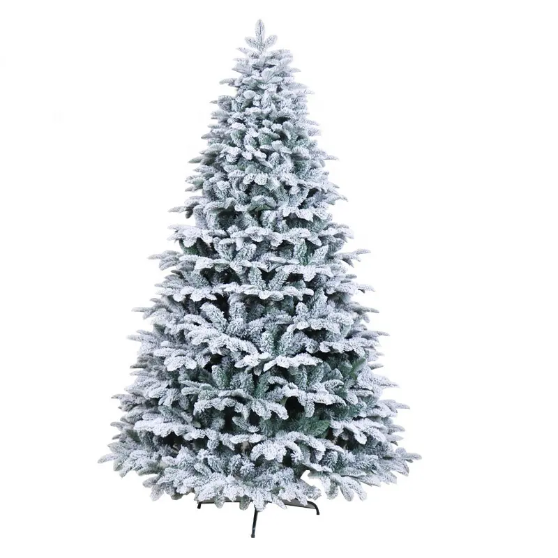 Per la casa Decorazioni Di Natale Al Coperto PE Produttore PVC Artificiale Albero Di Natale Decorato con il Bianco della Neve Verde Del Basamento Del Metallo