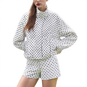 Conjunto de 2 Piezas para Mujer, Chaqueta y Pantalones Cortos con Estampado de Lunares, Chaqueta Corta con Cierre - Product Image 1