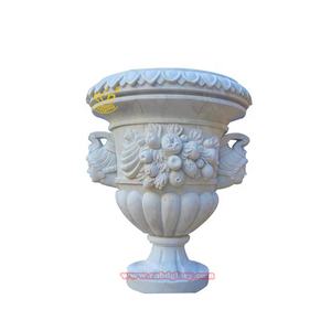 Vaso da giardino in pietra artigianale in marmo bianco di lusso scultura di arte floreale per esterni Plaza Garden & Street decorazione del paesaggio - Product Image 1