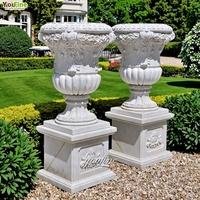Grand Vase à Fleurs en Marbre Blanc Sculpté à la Main pour Jardin Extérieur, Pot de Jardinage en Pierre Naturelle, Urnes en Marbre