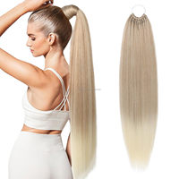 Vente en gros Queue de cheval élastique 24 pouces 10 parts Extension de queue de cheval tressée Perruques synthétiques pour cheveux de femme