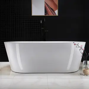 Luxury Bathroom Freestanding Faux Artificial White Marble Stone Acrylic Resin Solid Surface Bath Tub Bathtub