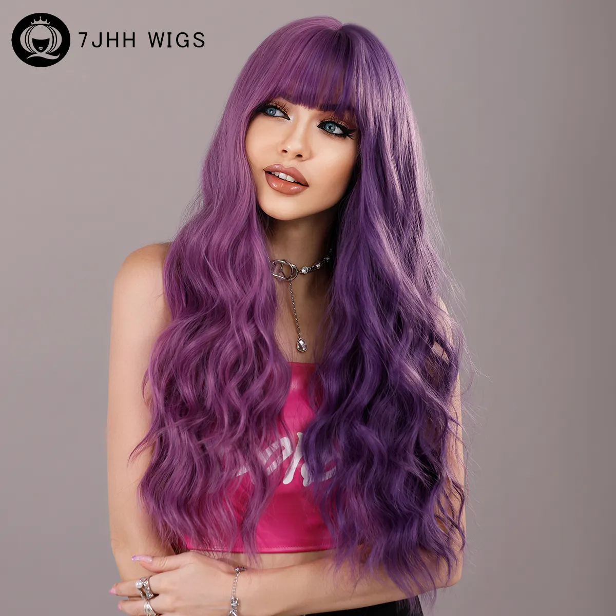 Cosplay wig Factory Outlets Dark Purple Light Purple Devil Wig with Bangs Long Curly Women Hair wig Synthetic Heat Resistant