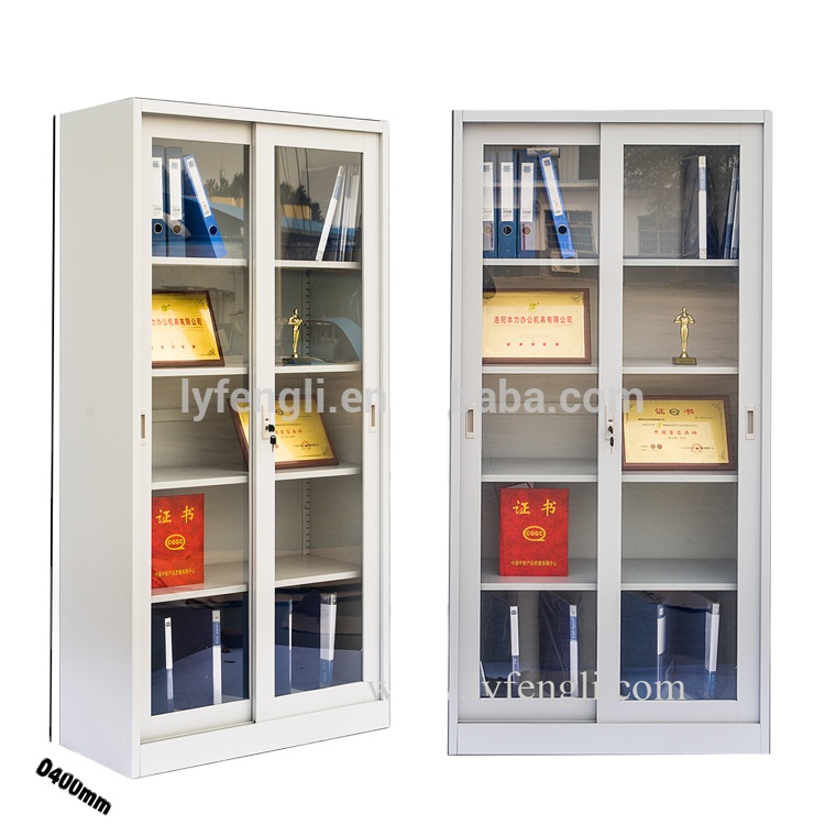 Раздвижная стеклянная дверь, металлический шкаф для хранения, стальной шкаф для хранения, 4 полки