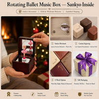 Boîte à musique rotative avec ballerine, rouge bordeaux, mouvement Sankyo en bois, miroir, manivelle manuelle, 18 secondes, gravure personnalisée, romantique, Saint-Valentin