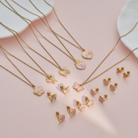 Ensemble de bijoux pour bébé fille, accessoires en acier inoxydable, fleur, nœud papillon, cœur, collier, boucles d'oreilles, pour cadeau