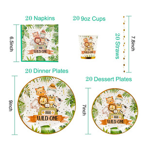 Fournitures de fête d'anniversaire Safari <span class=keywords><strong>Assiette</strong></span> de douche de bébé <span class=keywords><strong>Jungle</strong></span> Assiettes et tasses et serviettes de table de fête Safari Ensemble Fête d'anniversaire à thème Zoo - Product Image 6