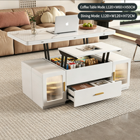 Table basse multifonctionnelle 2-en-1 pliable et mobile avec plateau en verre moderne, table à manger polyvalente convertible pour salon