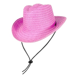 Custom Logo Cowgirl <b>Hat</b> <b>Straw</b> Pink Hollow <b>Straw</b> Fedora <b>Hat</b> Adjustable Beach Sun <b>Hat</b> With Chin Strap Unisex Adult Outdoor Wear - Product Image 1