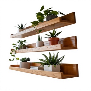 Decorative Double Tier Modern Durable Wooden <b>Wall</b> <b>Mounted</b> Floating <b>Shelves</b> Storage Rack for Living Room - Product Image 1