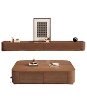 Meuble TV et Table Basse Style Mid-Century Modern Écologique Luxe Léger Simple Élégant Crème pour Salon