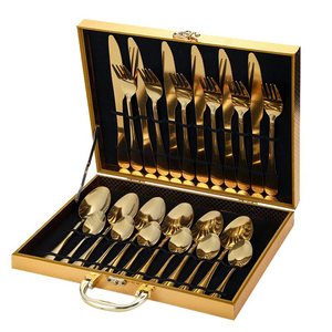 Lot de 24 couverts jetables en acier inoxydable doré royal Syh1350, comprenant cuillères et fourchettes, pour fêtes, écologiques - Product Image 3