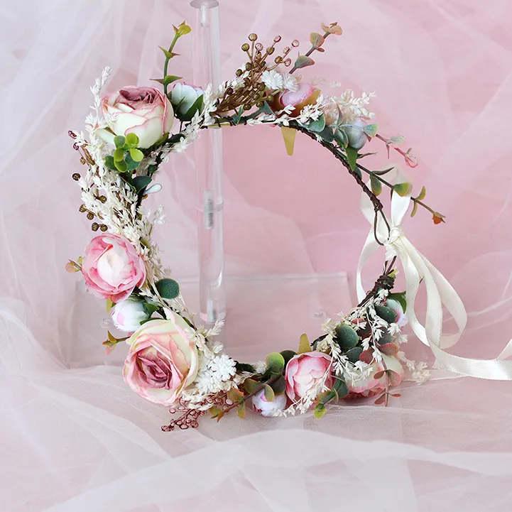 2024 nouveau mariage couronne poignet Corsage à la main exquis Rose Floral cheveux guirlande accessoires de mariage fleur bandeau pour les mariées