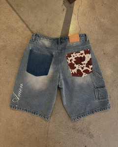 Shorts en <span class=keywords><strong>jean</strong></span> pour homme personnalisés, d'été, amples, style skate, grandes tailles, coupe courte, en denim bleu délavé froissé et extensible - Product Image 3