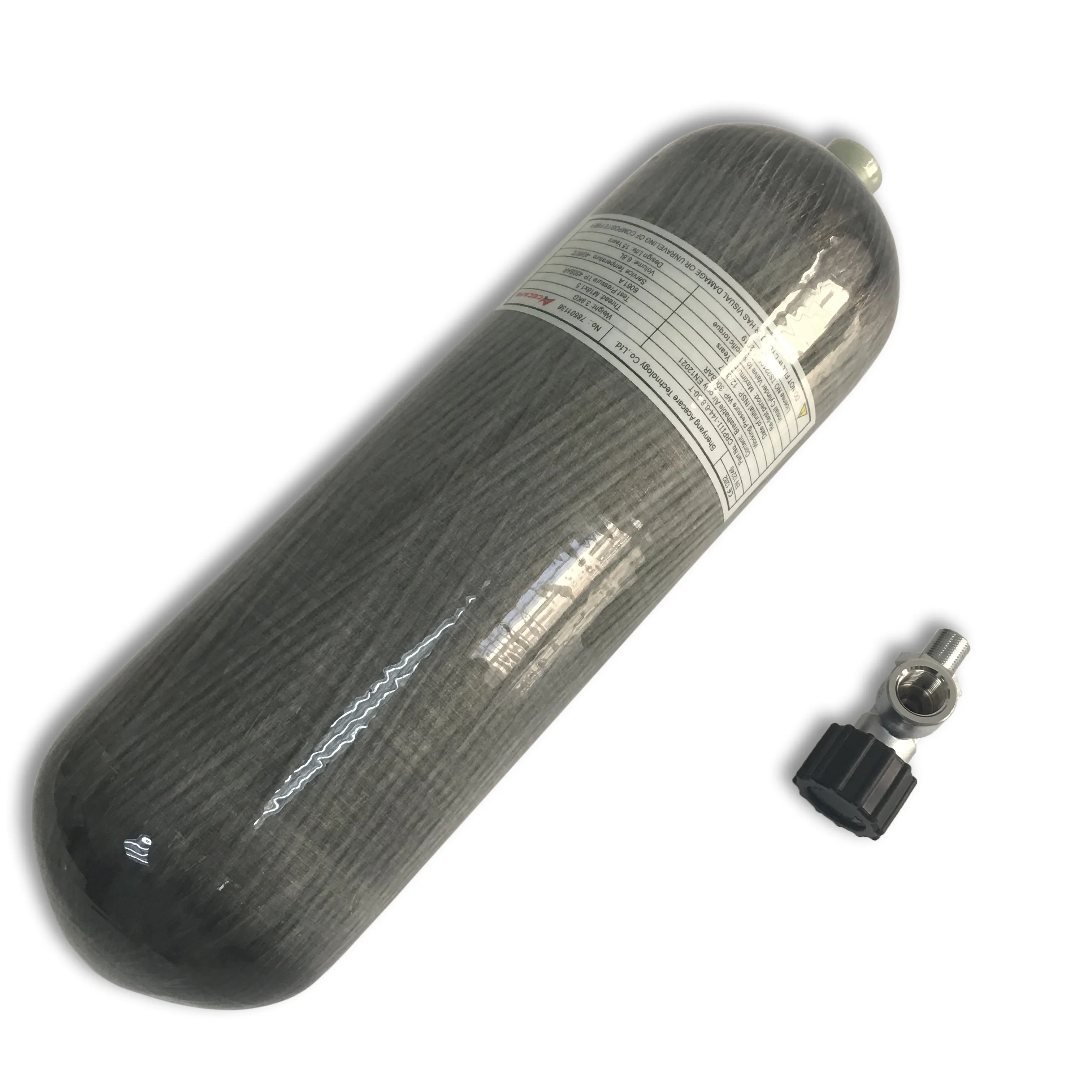 Silinder serat karbon kapasitas 6.8L CE 30Mpa digunakan untuk pemadam kebakaran dengan katup