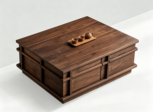 Modern Minimalist Square <b>Walnut</b> Coffee <b>Table</b> with Storage Drawers for Living Room - Product Image 3