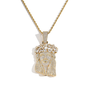 Hip Hop Glacé Bijoux Grand 18K Plaqué Or Laiton AAAAA CZ Diamant Jésus Pendentif Collier Exquis Élégant Corde Cain pour Hommes - Product Image 4