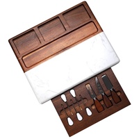 Plateau à fromage en bois FLYWOD, planche à découper pour pizza de qualité supérieure avec couverts, ensemble de planches à fromage en marbre et en bois, plateau à charcuterie en bois