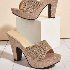 Women's High Heel Slide <b>Sandals</b> With Rhinestones Glitter Platform Mules For Evening Wear - Product Image 1