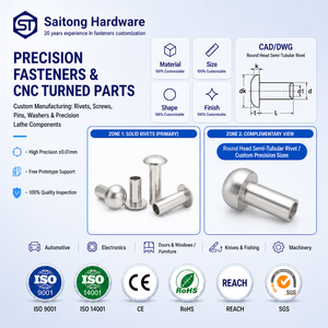 Remaches Semitubulares de Aluminio Personalizados con Cabeza Redonda de 3.5mm, ISO9001, Herrajes de Fijación para Uso en Ensamblaje de Maquinaria Industrial - Product Image 1