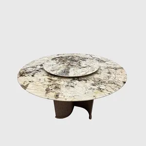 KINGS-WING Patagonia Marble Light Luxury Round Rotate Custom Mesa de comedor de mármol natural Venta al por mayor Muebles personalizados Sala de estar