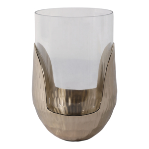 Modern Glass Pillar <b>Hurricane</b> <b>Candle</b> Holder With Metal Base Decorative Home Accent For Living Room Decor <b>Candle</b> Stick - Product Image 1