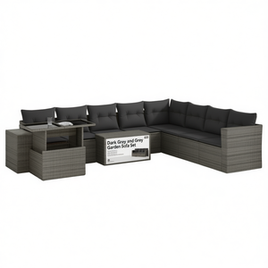 Ensemble de canapés de jardin gris foncé et gris, meubles d'extérieur en rotin, capacité de 10+ places, résistant aux intempéries, design contemporain - Product Image 1