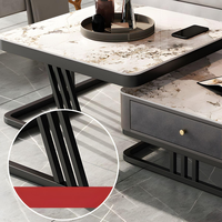 Table basse multifonctionnelle carrée extensible en métal noir et verre, style moderne et luxueux pour salon, avec tiroir de rangement en bois