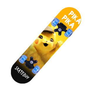 Planche à roulettes double pour enfants Pikachu Cartoon, roues lumineuses bleues, planche à roulettes en érable à 4 roues pour débutants, pour les élèves du primaire - Product Image 1