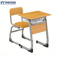 Ensemble de mobilier scolaire pour salle de classe : Bureau et chaise en forme de C pour écolier, avec panneau frontal en bois