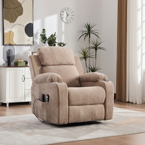 Fauteuil de massage pivotant à 360° de luxe moderne avec chaleur, inclinable électrique, télécommande, porte-gobelets et poches de rangement pour la maison - Product Image 1