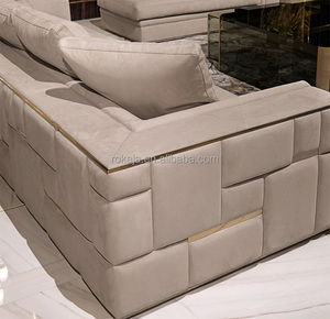 Sofá indio de alta gama, tela de cuero de franela, sala de estar moderna de lujo, borde de Metal - Product Image 3