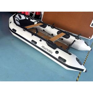 Bote Inflable Reachsea <span class=keywords><strong>de</strong></span> PVC <span class=keywords><strong>de</strong></span> 1.2 mm con Cubierta <span class=keywords><strong>de</strong></span> Aluminio, <span class=keywords><strong>8</strong></span> Personas, 4.2 m, Color Negro y Gris Claro, Ideal con Motor para Pesca - Product Image 1