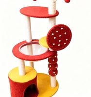 Tour d'escalade pour chat motif champignon à pois, griffoir en sisal multi-niveaux avec lit bulle transparent et jouet suspendu pour soulager l'ennui du chat