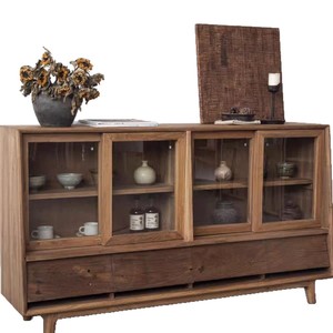 Elm Wood <b>Sideboard</b> Display Cabinet 120x40x90cm Glass Doors Living Room <b>Storage</b> Organizer Eco-Friendly Furniture - Product Image 5