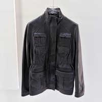 Nouvelle arrivée : Veste en cuir véritable pour femme, col montant, en peau de mouton, style artisanal, coupe irrégulière, multi-poches, vêtement de travail