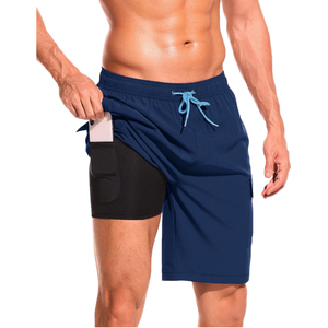 Shorts de bain 2-en-1 pour hommes, shorts de course à séchage rapide avec poche pour téléphone, double couche, shorts de sport pour la salle de sport - Product Image 1
