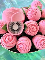 Emballage de cils en bande de vison vide pour la Saint-Valentin, motif rose, rouge, rose, violet, vente en gros