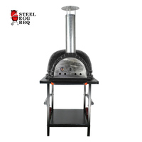 Four à pizza moderne de 26 pouces sur chariot, portable, en céramique, au charbon de bois, avec surface antiadhésive, support mobile en acier inoxydable de haute qualité