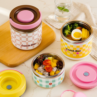 Boîte à lunch ronde en acier inoxydable de 590 ml, vente en gros d'usine, avec poignée dissimulée et cuillère, anti-fuite, isotherme, impression de logo personnalisée