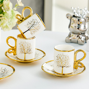 ชุดแก้วกาแฟเซรามิกพร้อมหูจับสีทอง สไตล์ยุโรป สำหรับน้ำชายามบ่าย - Product Image 4